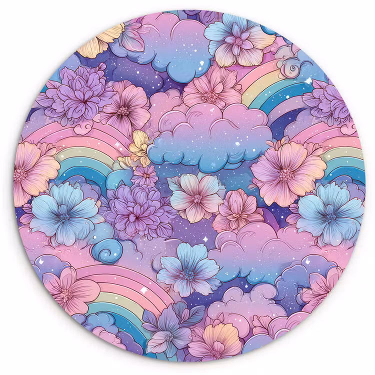 Muurcirkel - Regenbogen - Bloemen - Kleurrijk - Wolken — 1
