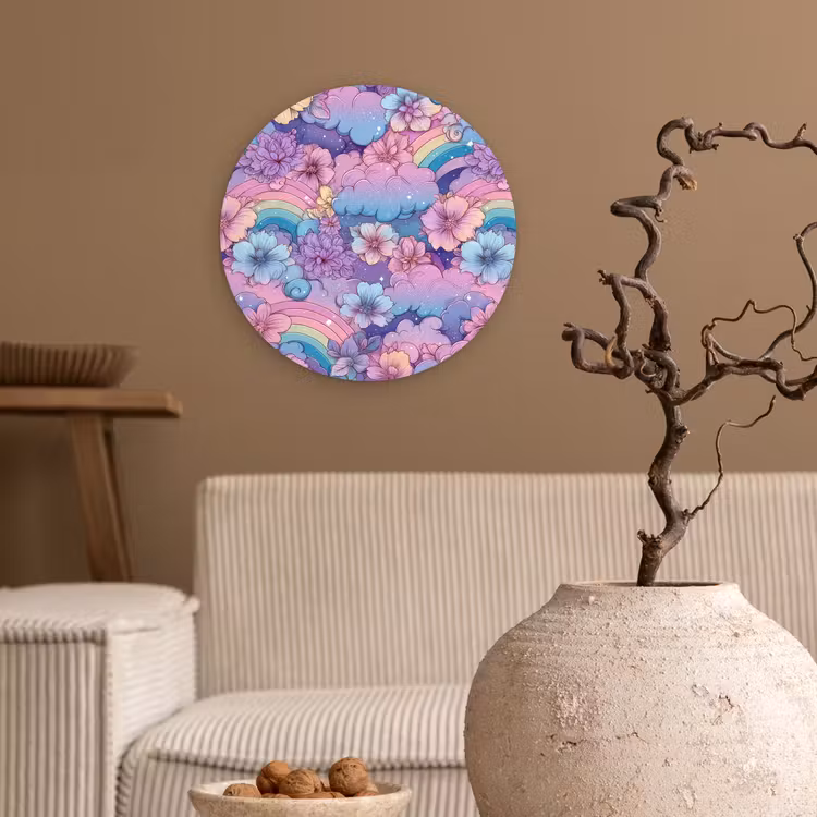 Muurcirkel - Regenbogen - Bloemen - Kleurrijk - Wolken — 2
