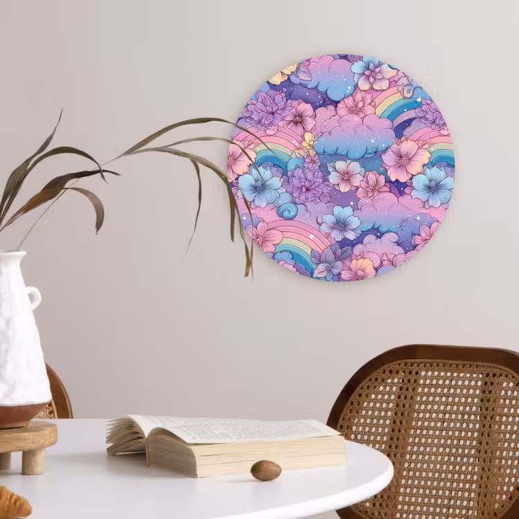Muurcirkel - Regenbogen - Bloemen - Kleurrijk - Wolken — 4