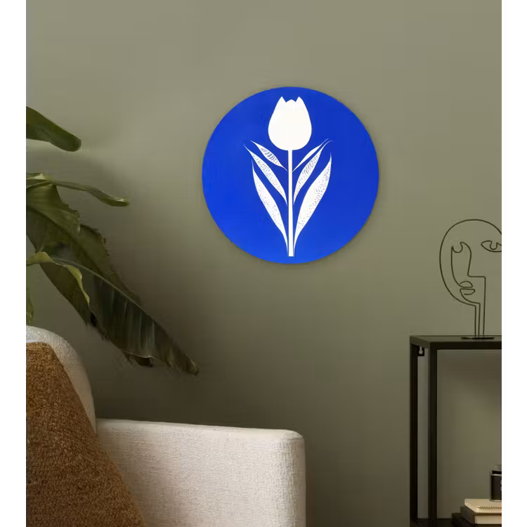 Muurcirkel - Tulp - Minimalistisch - Bladeren - Wit — 3