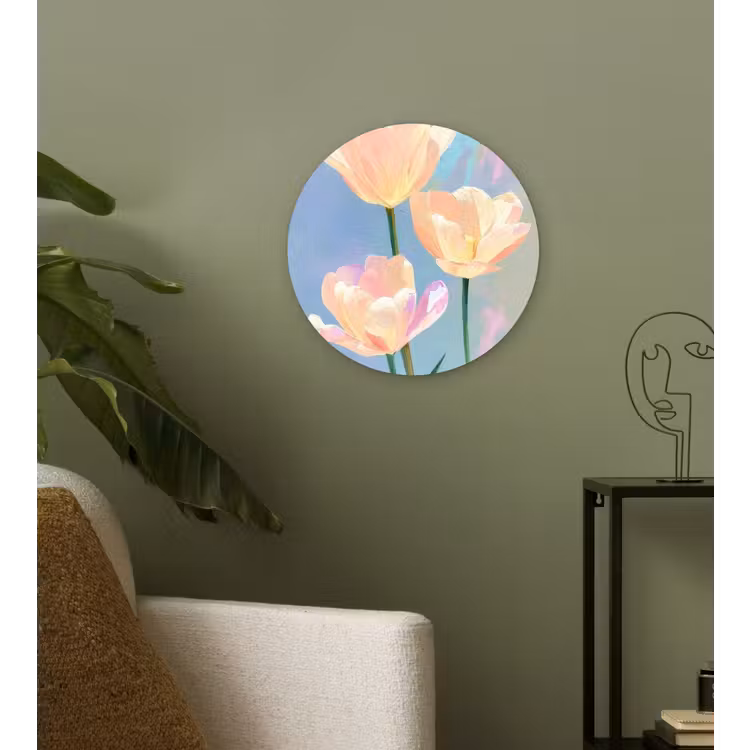 Muurcirkel - Tulpen - Roze accenten - Blauw — 3