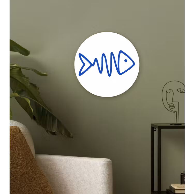 Muurcirkel - Vis - Minimalistisch - Blauw - Lijn — 3