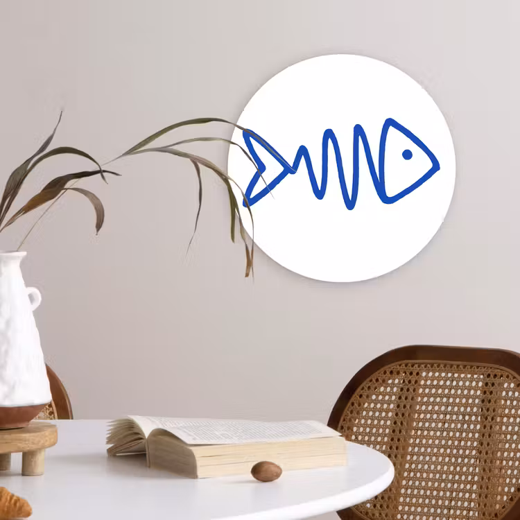 Muurcirkel - Vis - Minimalistisch - Blauw - Lijn — 4