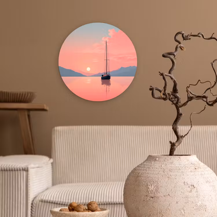 Muurcirkel - Zeilboot - Roze zee - Zonsondergang - Bergen — 2