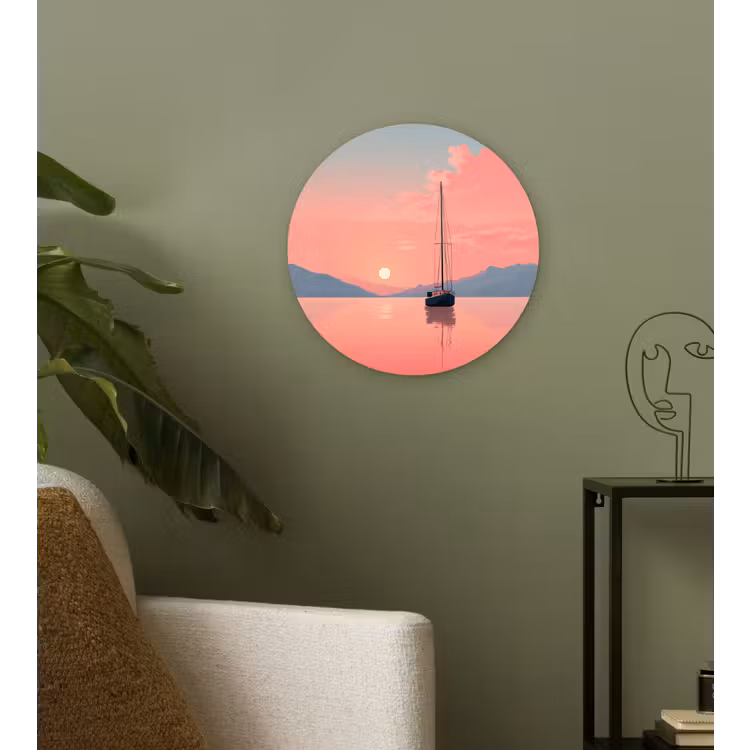Muurcirkel - Zeilboot - Roze zee - Zonsondergang - Bergen — 3