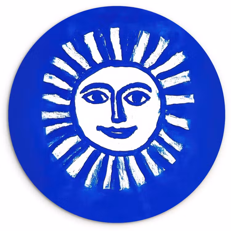 Muurcirkel - Zon - Gezicht - Penseelstructuur - Blauw — 1