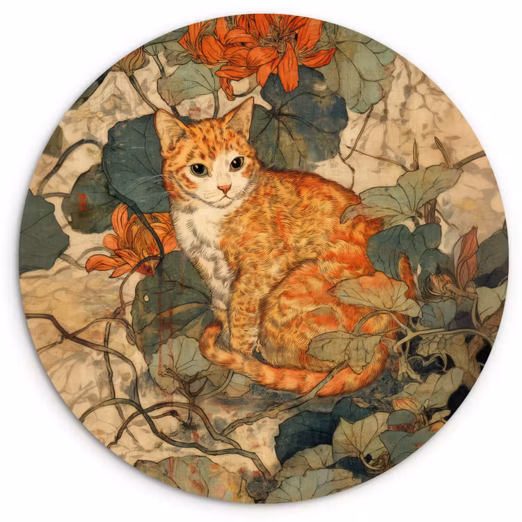 Muurcirkel - Kat - Sierlijk - Bloemen — 1