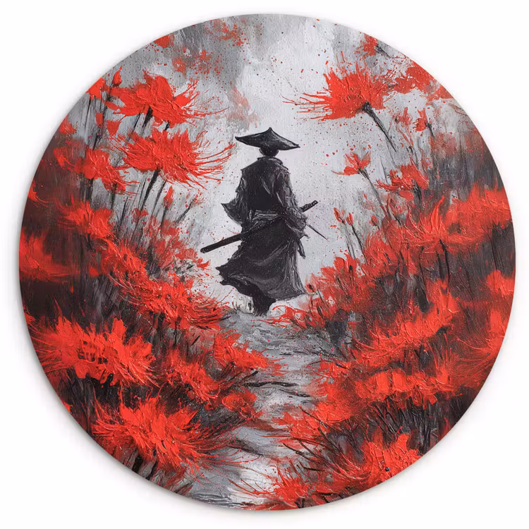 Muurcirkel - Rode bloemen - mistig - Man — 1