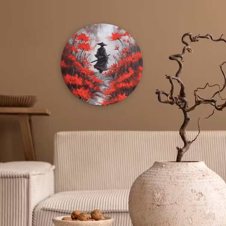 Muurcirkel - Rode bloemen - mistig - Man — 2