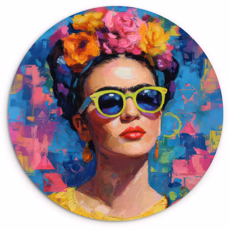 Muurcirkel - Vrolijk portret - Vrouw - Bloemenkroon — 1