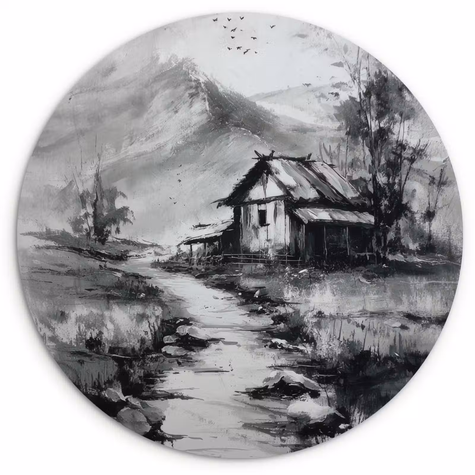 Muurcirkel - Hut - Grijs - Bergen - Mistig — 1
