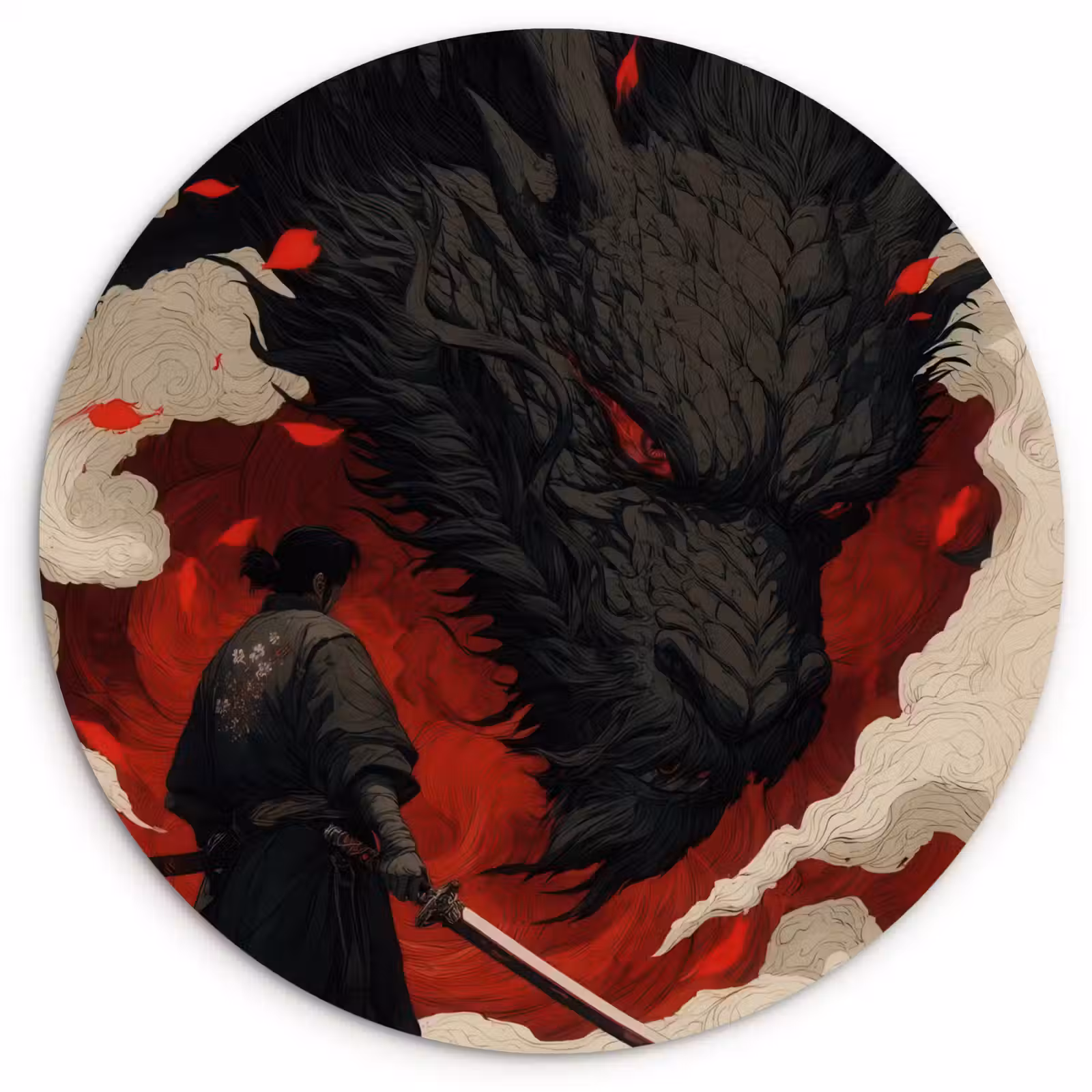 Muurcirkel - Krijger - Draak - Zwart - Rood - Rook — 1