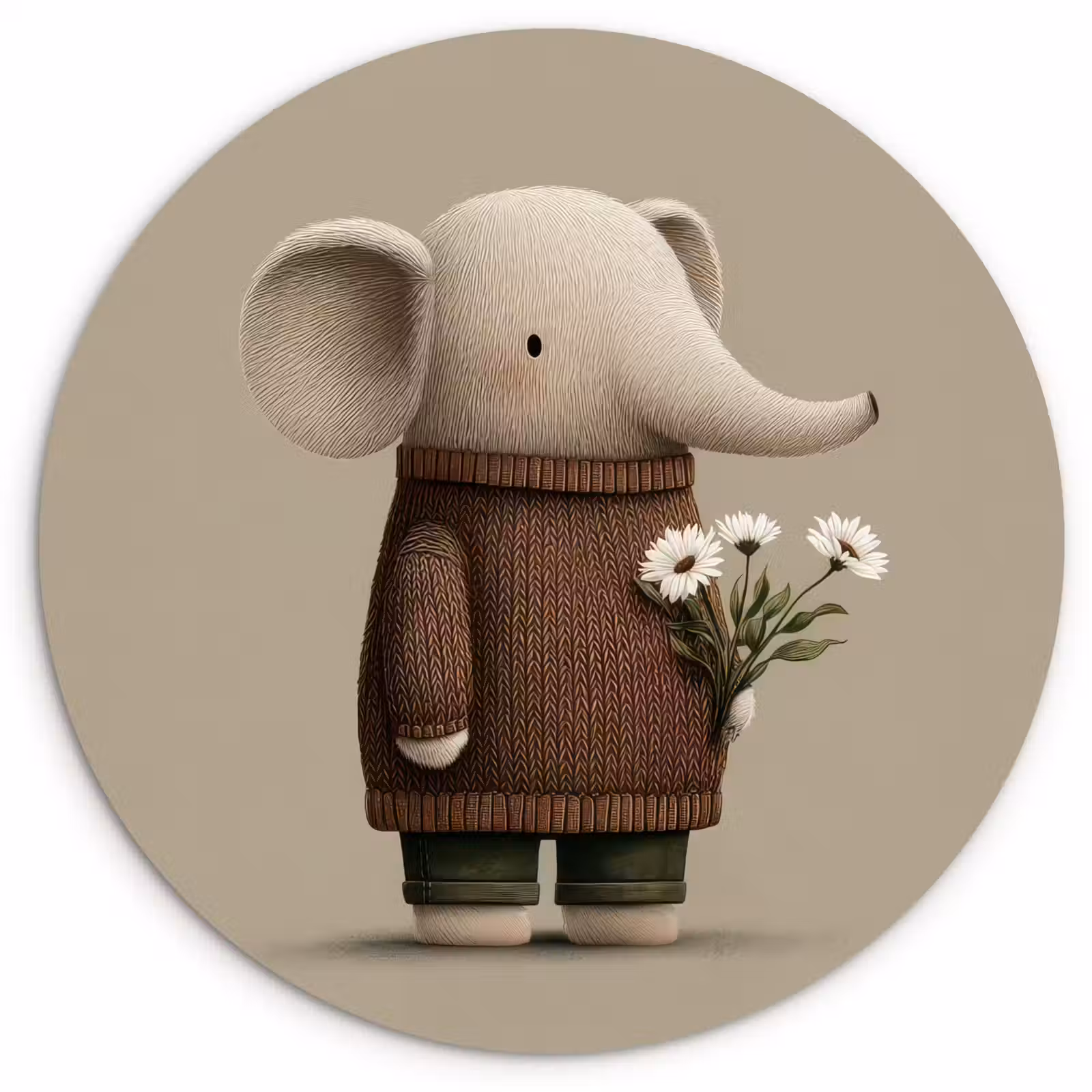 Muurcirkel - Olifant - Witte bloemen - Kindvriendelijk — 1