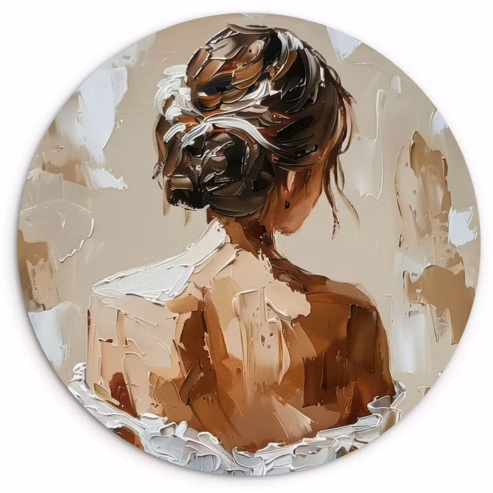 Muurcirkel - Vrouw - Verf - Abstract - Beige - Modern — 1