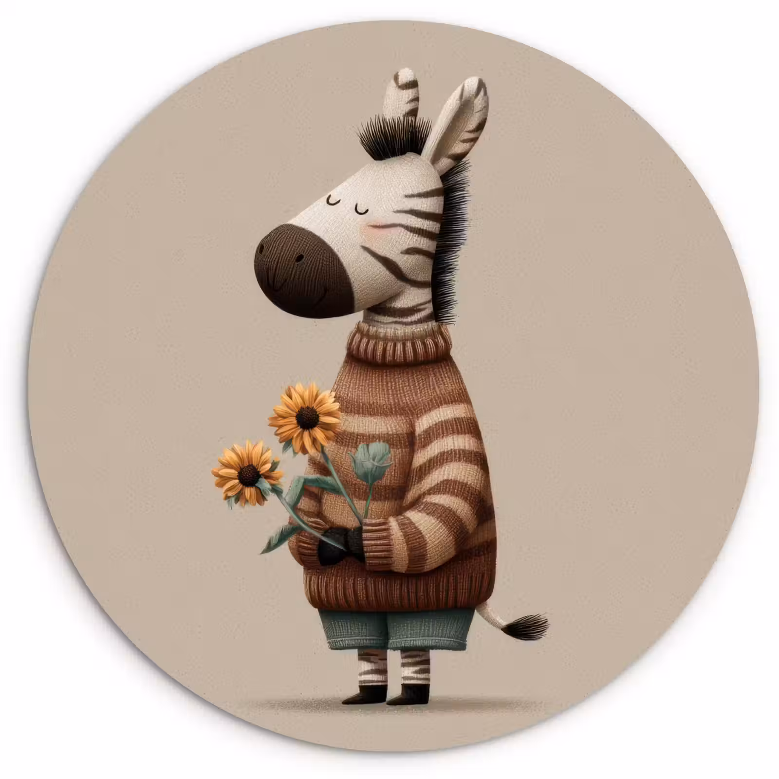 Muurcirkel - Zebra - Zonnebloemen - Warm — 1