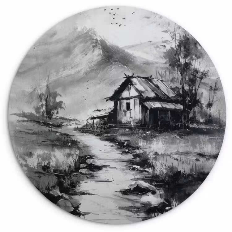 Muurcirkel - Hut - Grijs - Bergen - Mistig — 1