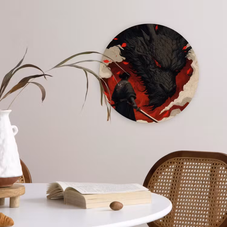 Muurcirkel - Krijger - Draak - Zwart - Rood - Rook — 4