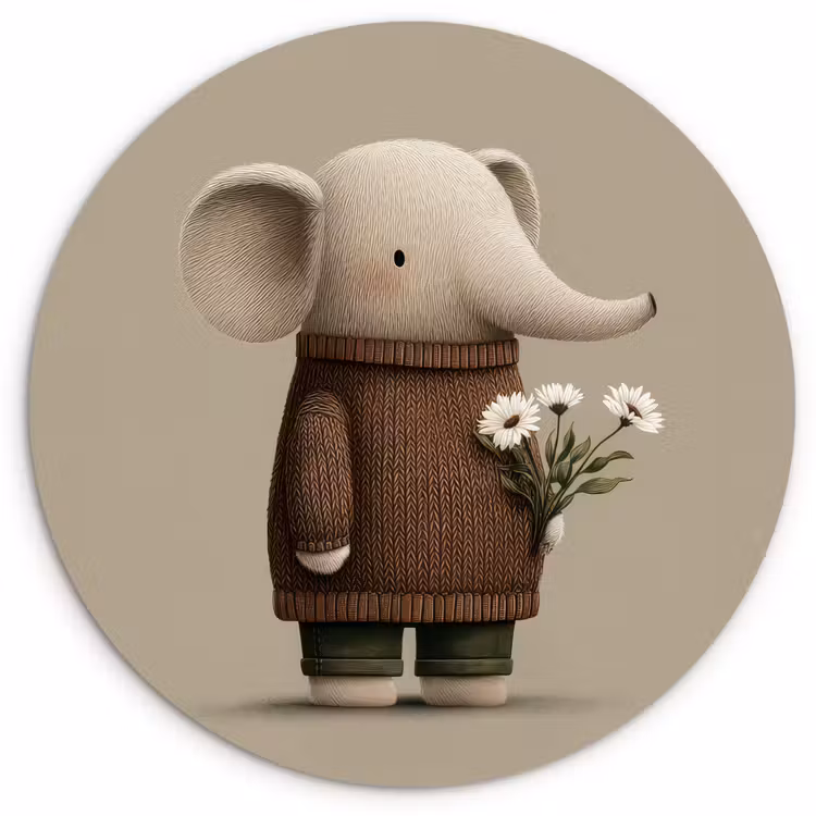 Muurcirkel - Olifant - Witte bloemen - Kindvriendelijk — 1