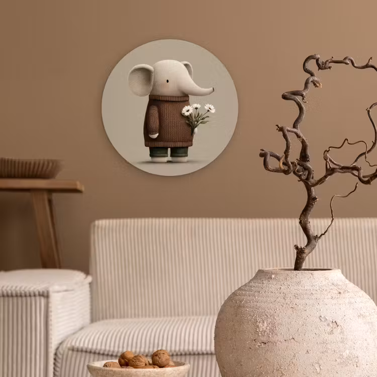 Muurcirkel - Olifant - Witte bloemen - Kindvriendelijk — 2
