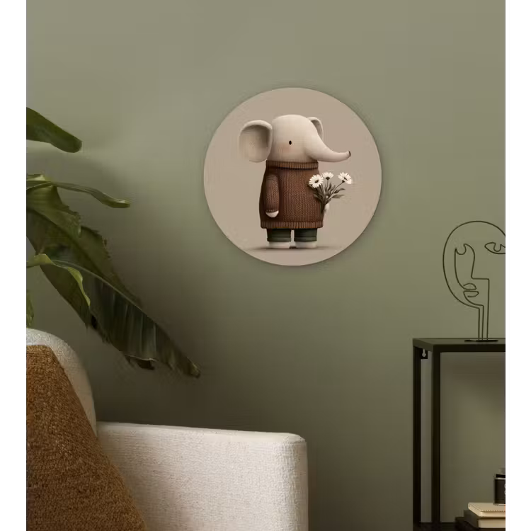 Muurcirkel - Olifant - Witte bloemen - Kindvriendelijk — 3