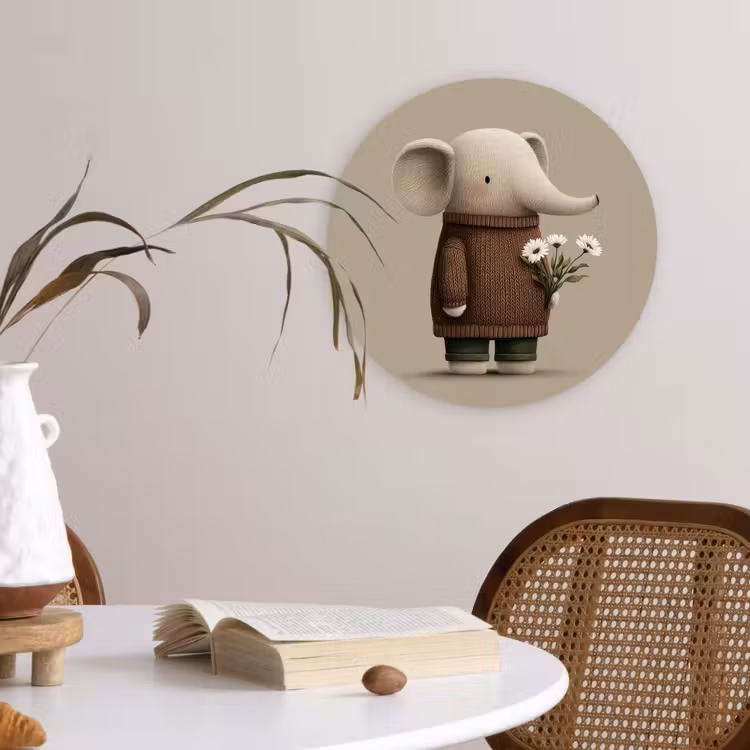 Muurcirkel - Olifant - Witte bloemen - Kindvriendelijk — 4