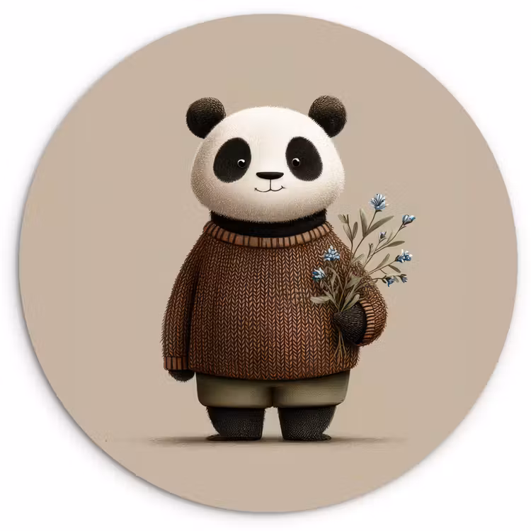 Muurcirkel - Panda - Blauwe bloemen - Zachtheid — 1