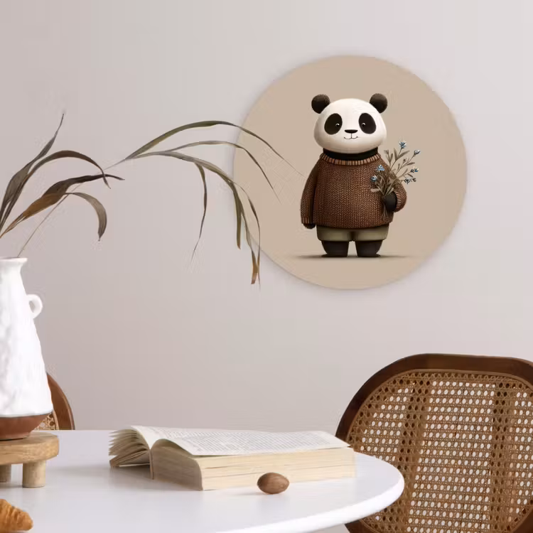 Muurcirkel - Panda - Blauwe bloemen - Zachtheid — 4
