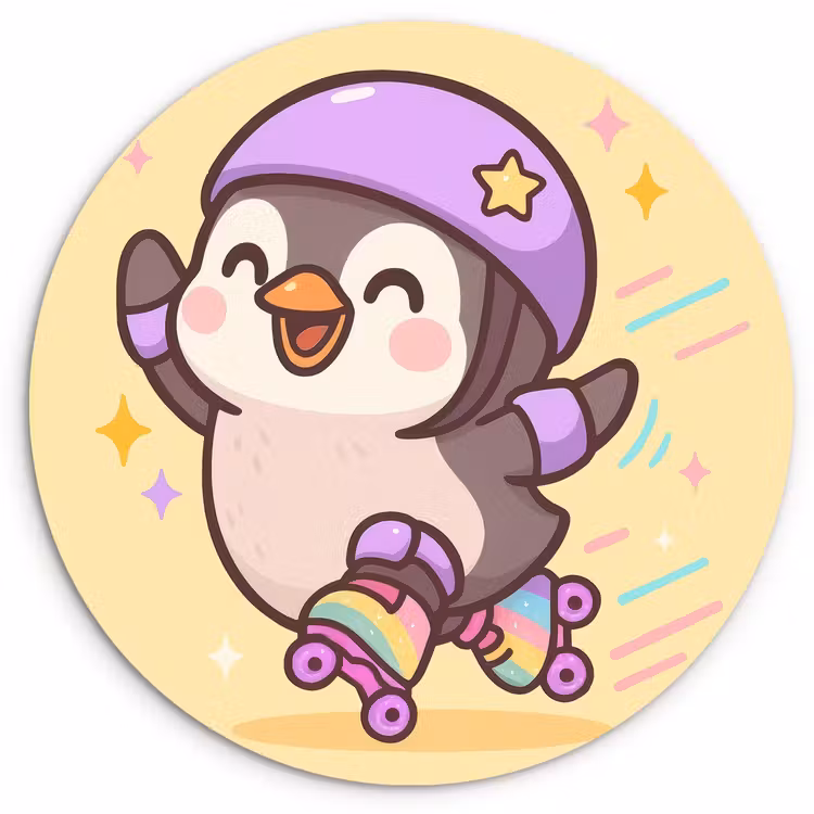 Muurcirkel - Pinguïn - Rolschaatsen - Geel - Energiek — 1