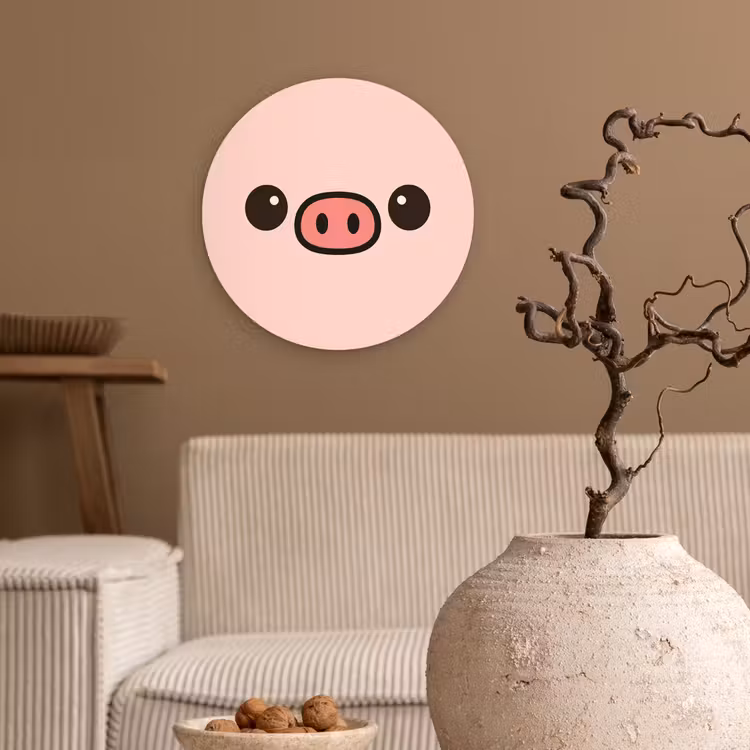 Muurcirkel - Varken - Roze - Minimalistisch — 2