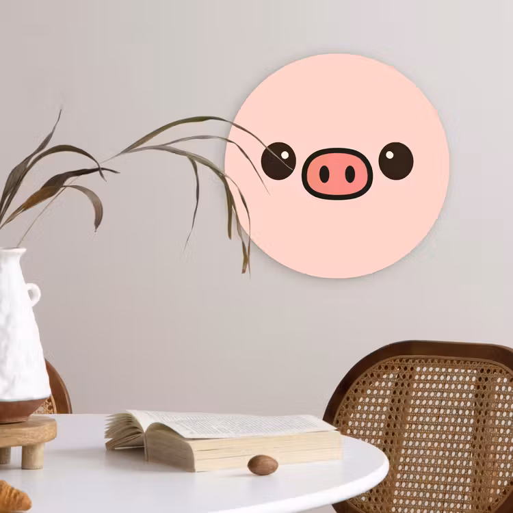 Muurcirkel - Varken - Roze - Minimalistisch — 4