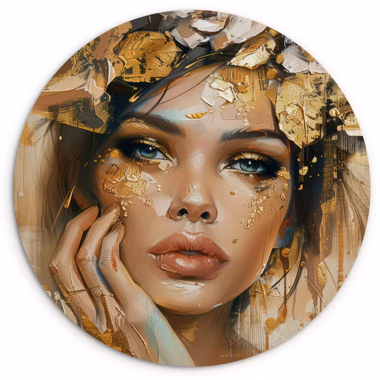 Muurcirkel - Vrouw - Bloemen - Goud - Portret — 1