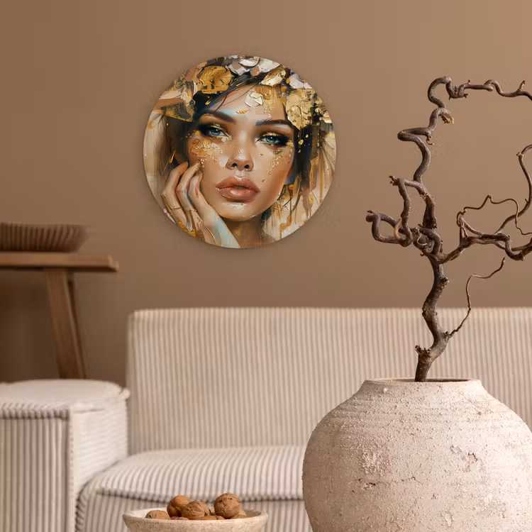 Muurcirkel - Vrouw - Bloemen - Goud - Portret — 2