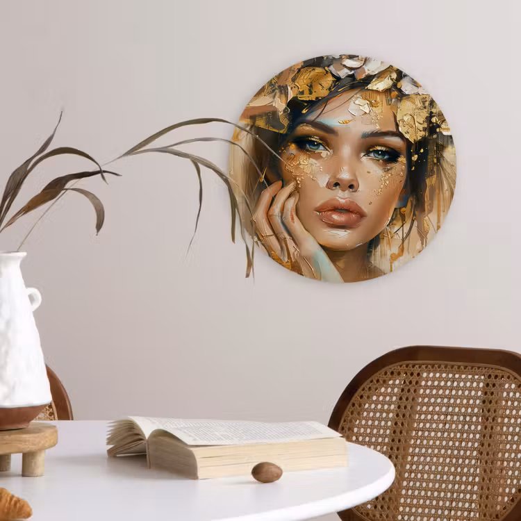 Muurcirkel - Vrouw - Bloemen - Goud - Portret — 4