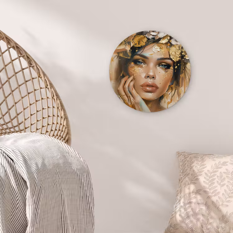 Muurcirkel - Vrouw - Bloemen - Goud - Portret — 5