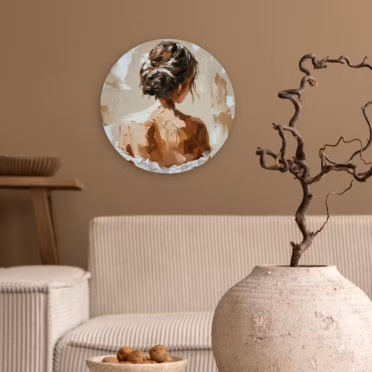 Muurcirkel - Vrouw - Verf - Abstract - Beige - Modern — 2
