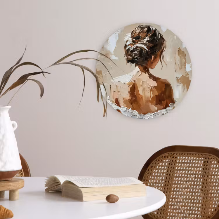 Muurcirkel - Vrouw - Verf - Abstract - Beige - Modern — 4