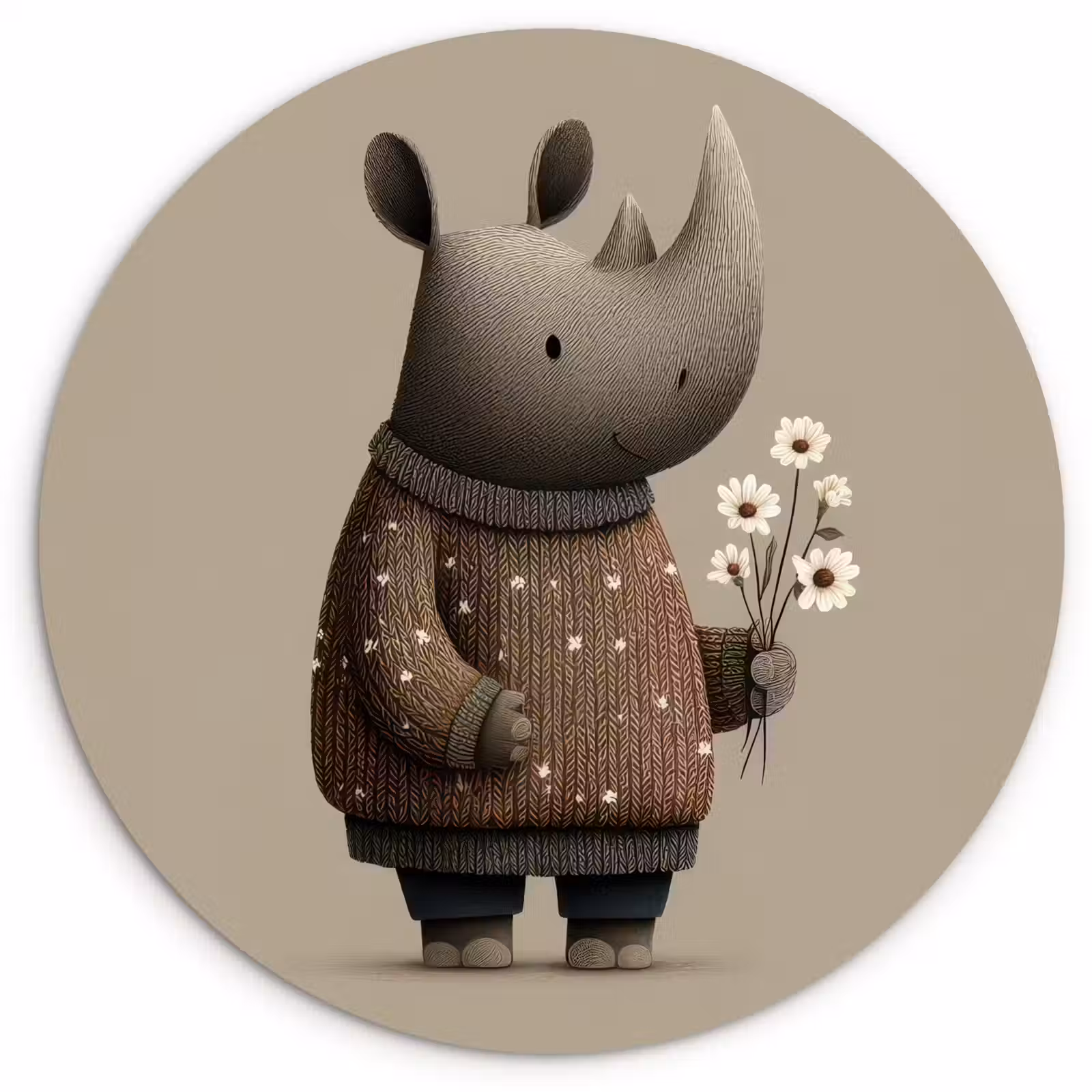 Muurcirkel - Neushoorn - Witte bloemen - Lief — 1
