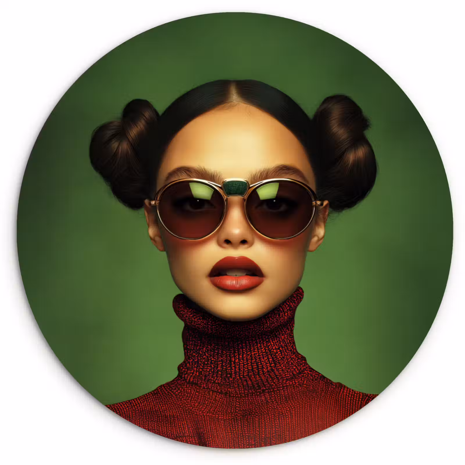 Muurcirkel - Vrouw - Groen - Bril - Aesthetic - Modern — 1