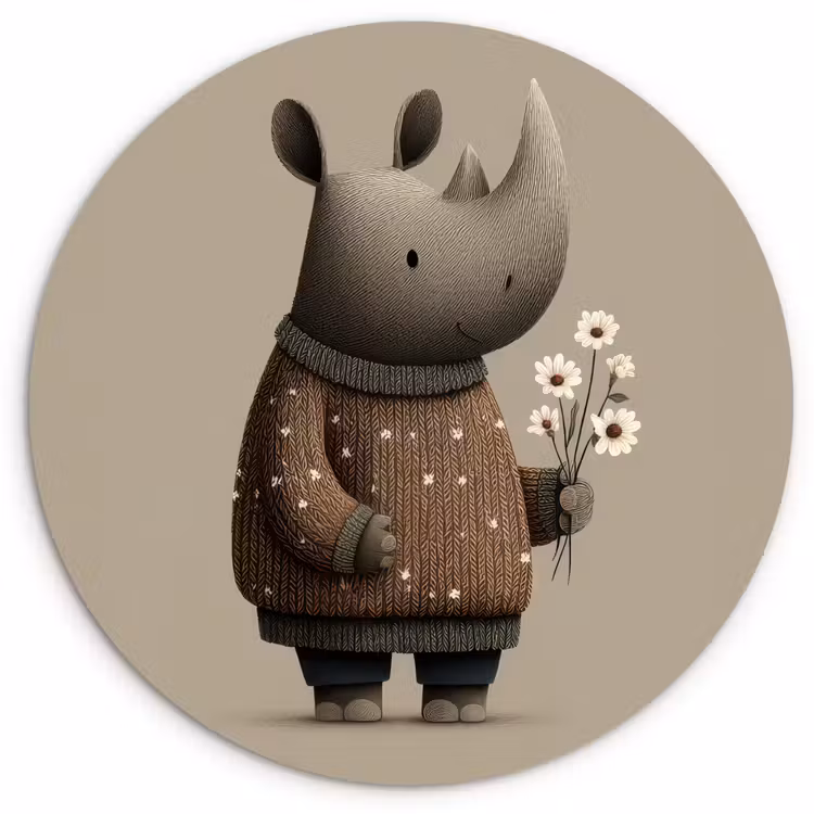 Muurcirkel - Neushoorn - Witte bloemen - Lief — 1
