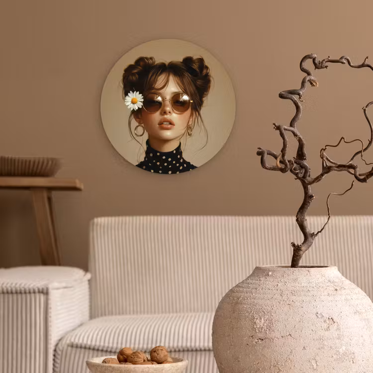 Muurcirkel - Vrouw - Beige - Bloem - Modern - Portret — 2