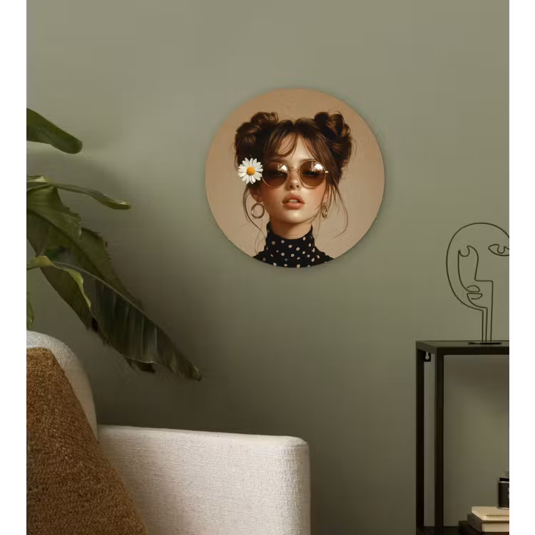 Muurcirkel - Vrouw - Beige - Bloem - Modern - Portret — 3