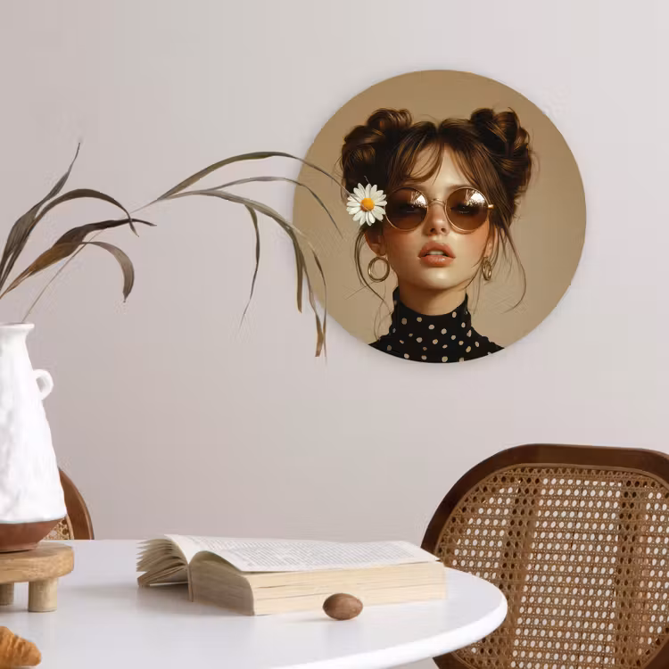 Muurcirkel - Vrouw - Beige - Bloem - Modern - Portret — 4