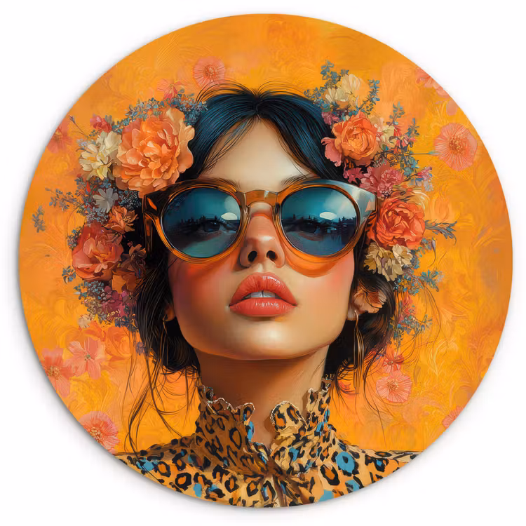 Muurcirkel - Vrouw - Bloemen - Aesthetic - Oranje — 1