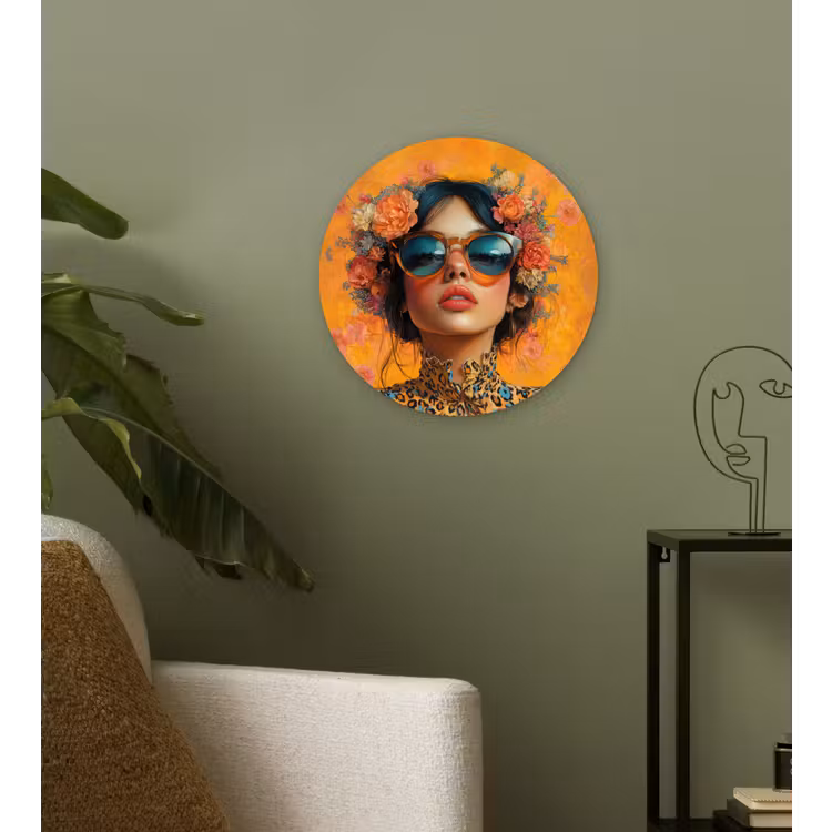 Muurcirkel - Vrouw - Bloemen - Aesthetic - Oranje — 3
