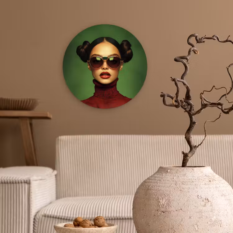 Muurcirkel - Vrouw - Groen - Bril - Aesthetic - Modern — 2