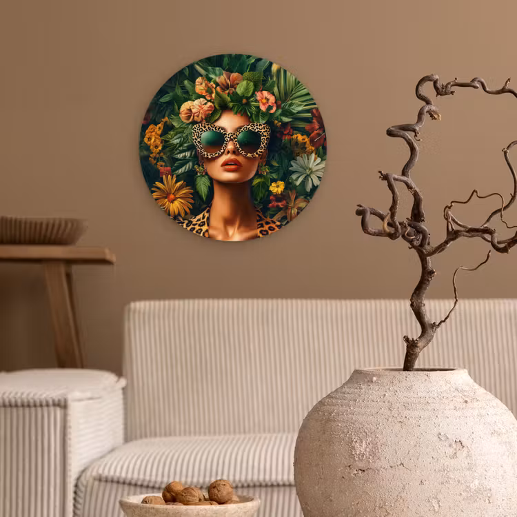 Muurcirkel - Vrouw - Panterprint - Jungle - Natuur - Luxe — 2