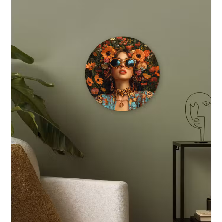 Muurcirkel - Vrouwen - Bloemen - Modern - Bril - Abstract — 3