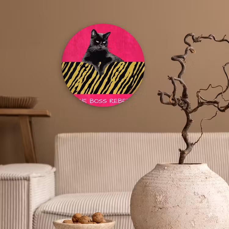 Muurcirkel - Kat - Baas - Roze - Tijgerprint — 2