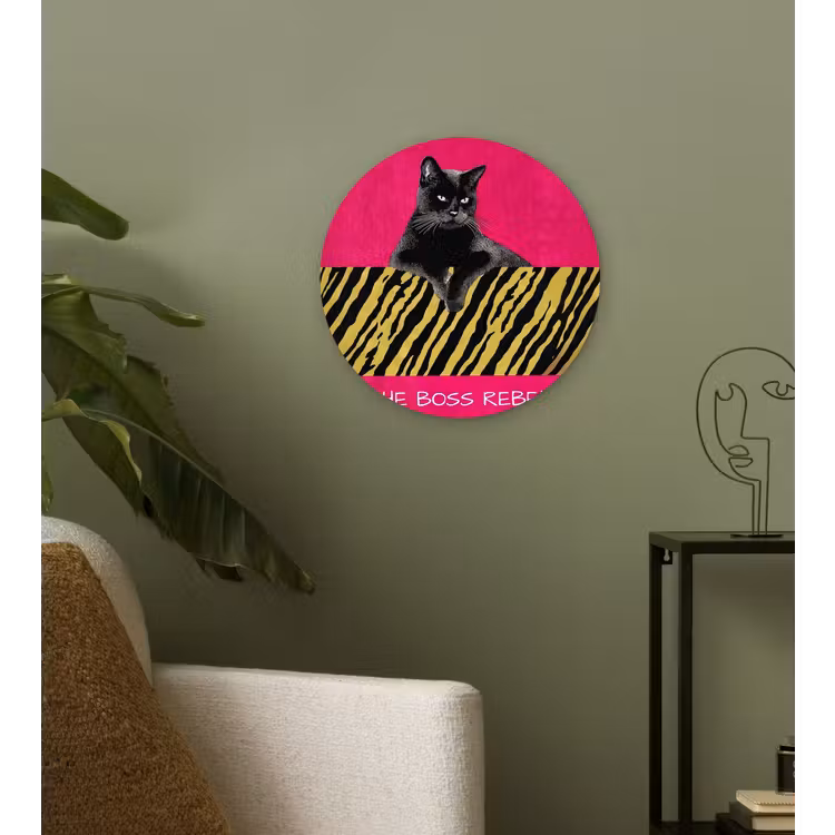 Muurcirkel - Kat - Baas - Roze - Tijgerprint — 3