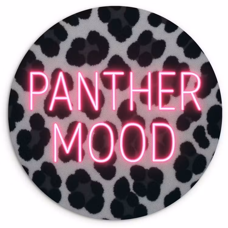 Muurcirkel - Panterprint - Zwart - Neonletters - Roze — 1